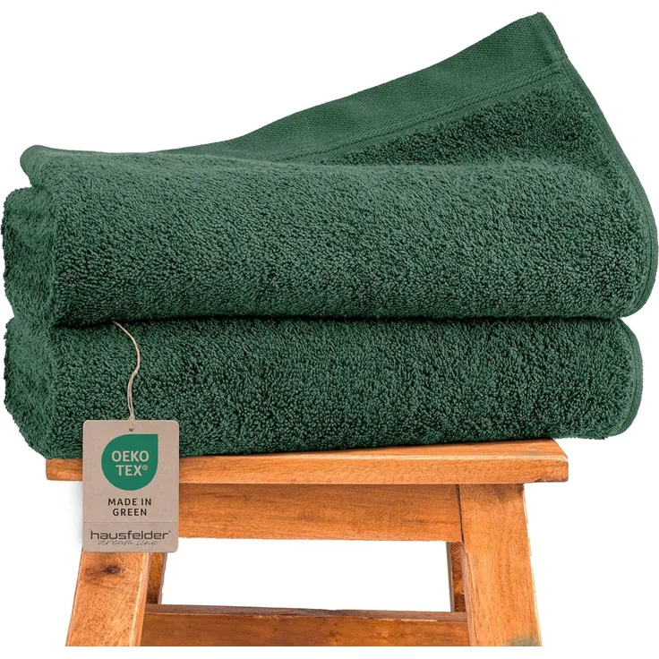 Hausfelder Handtücher Premium Duschtuch 2er Set (Dunkelgrün, 2 Duschtücher 70x140 cm), (Doppelpack, 2-St), 100% Baumwolle, weich, saugfähig, Uni-Farben