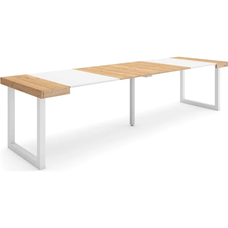 Skraut Home | Ausziehbarertisch | Multifunktionaler ausziehbarer | 300 | Für 14 Gäste | Massivholz Beine | Moderner Stil | Eiche und weiß