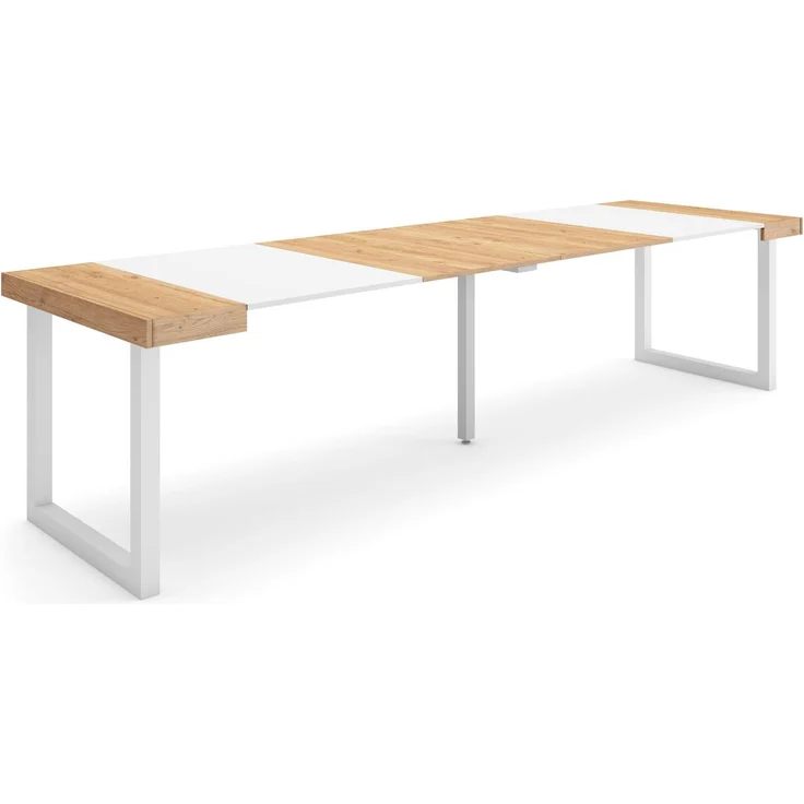 Skraut Home | Ausziehbarertisch | Multifunktionaler ausziehbarer | 300 | Für 14 Gäste | Massivholz Beine | Moderner Stil | Eiche und weiß