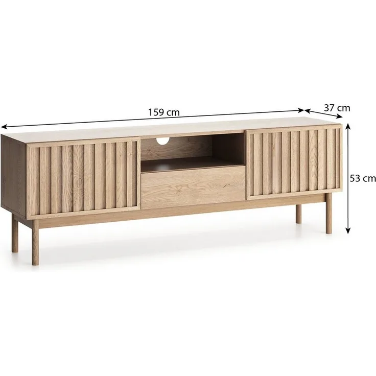 Beautysofa TV-Schrank SAPPORO im Japandi-Stil (mit 1 Schublade und 2 Türen, Push-to-Open-Funktion) Lamellenfront