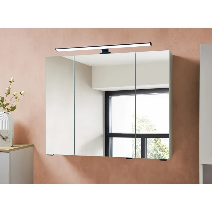 Saphir Badezimmerspiegelschrank Quickset 500, 3 Türen, 80cm breit, LED-Aufsatzleuchte inkl. Schalter und Steckdose