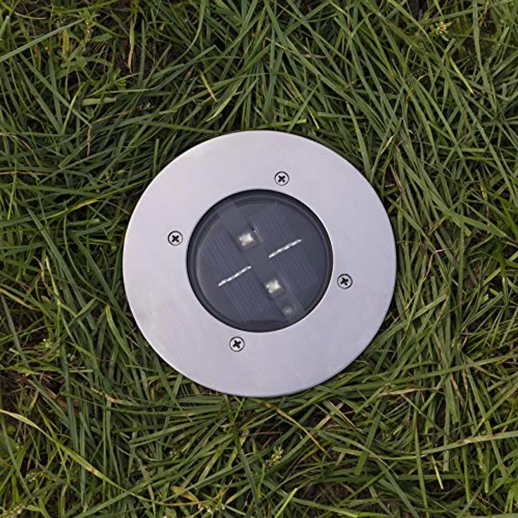Solar LED Bodeneinbaustrahler CARLO für Außen, Edelstahl rund Ø14cm IP67 – Bild 6