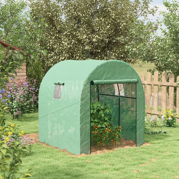 MELAYR, Gewächshaustunnel, 3,24 m², hochdichtes PE (135 g/m²), mit 2 Reißverschlusstüren, 180 x 180 x 200 cm, Grün – Bild 3