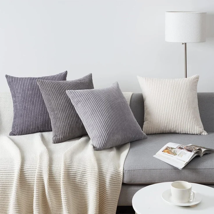 Dekokissenbezug 60x60 cm Grau 4er Set Kordsamt Sofakissen Wohnzimmer Kinder – Bild 8