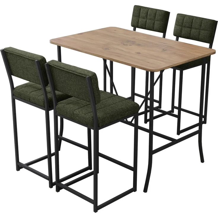 Skye Decor 'Retro - Green, Walnut' Bartisch-Set mit Barhockern (5-teilig), Grün / Walnuss, 110 x 92 x 70 cm – Bild 3