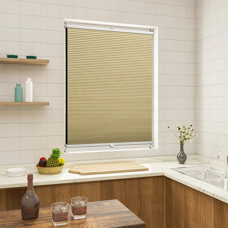WOLTU Wabenplissee ohne Bohren Verdunklung Thermo Doppelplissee Klemmfix Zweifarbig 90x120 cm Beige-Weiß, Plissee Faltrollo Sonnen-, Sicht- & Schallschutz, Jalousie Plisseerollo für Fenster & Tür – Bild 7