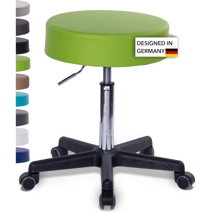 1stuff Rollhocker Squash 40 - ca. 51-71 cm Höhe - Drehhocker mit extra breitem 40 cm Sitz - vielseitiger Arbeits-Hocker - Praxishocker mit Rollen - Studiohocker Apfelgrün