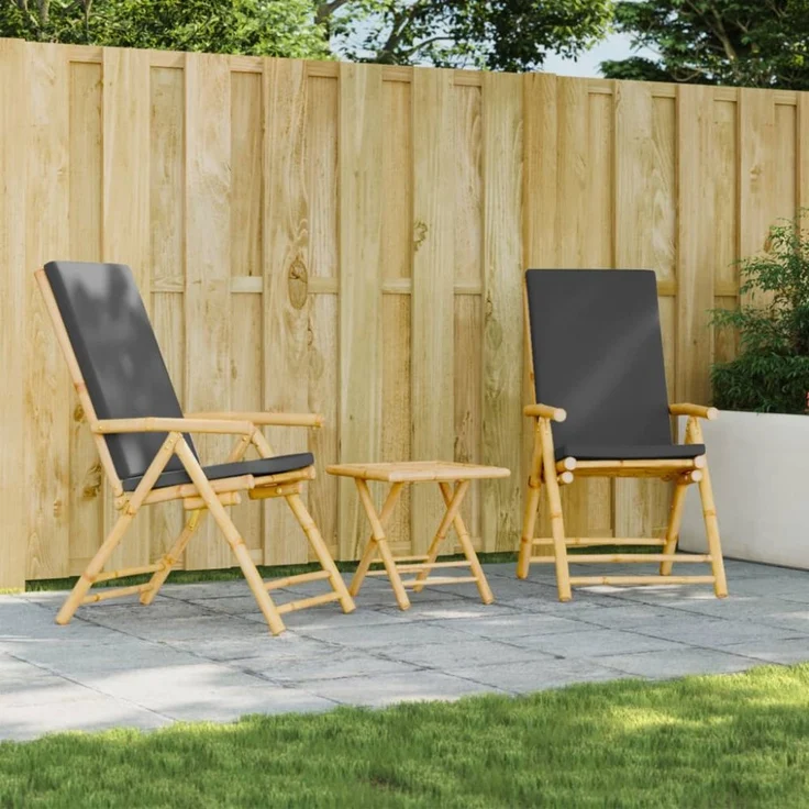 vidaXL Gartenstühle Klappbar Verstellbar 2 Stk. mit Kissen Bambus 365876 – Bild 1