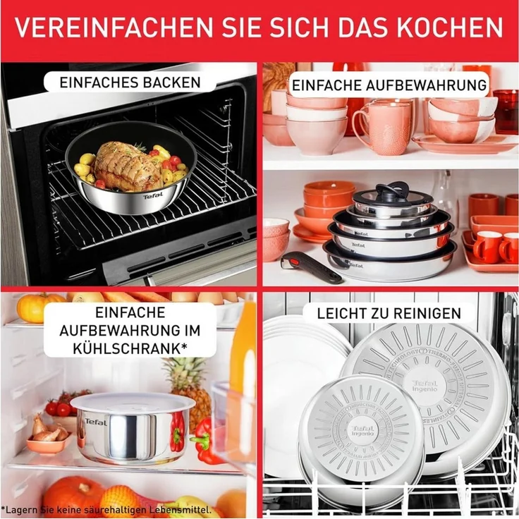Tefal Ingenio Emotion 20-tlg. Topf und Pfannenset abnehmbarer Griff, mit Zubehör, stapelbar, platzsparend, Topfset Induktion Titanium 2X Antihaftversiegelung, einfache Handhabung und Reinigung, L897SK – Bild 3