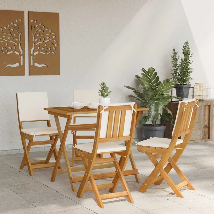 vidaXL Außen Bistro-Stühle 4 Stk. Cremeweiß Massivholz Akazie 42028102 – Bild 3