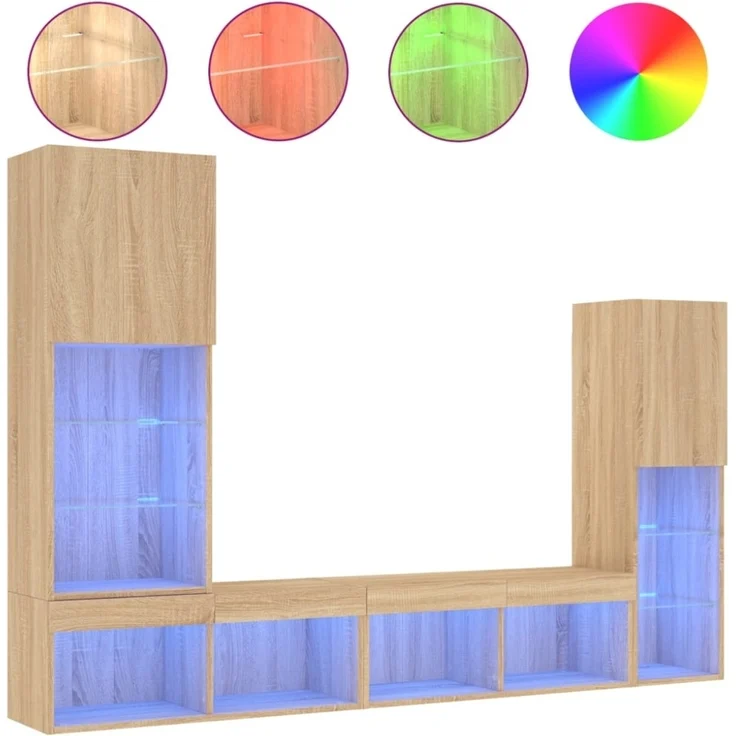 vidaXL 4-tlg. Wohnwand mit LED-Beleuchtung Sonoma-Eiche Holzwerkstoff 3216656 – Bild 8