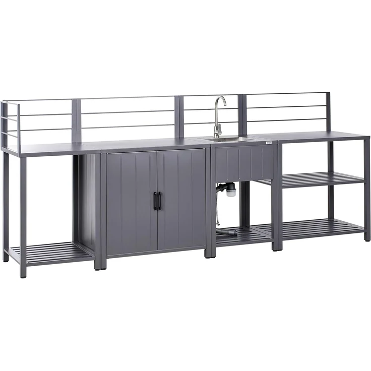 Outdoor-Küche 4er Set mit Spüle VIGGIANO Metall Grau – Bild 1