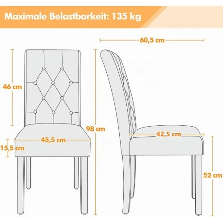 Yaheetech Esszimmerstühle 4X Küchenstuhl mit hoher Rückenlehne Retro Braun – Bild 3