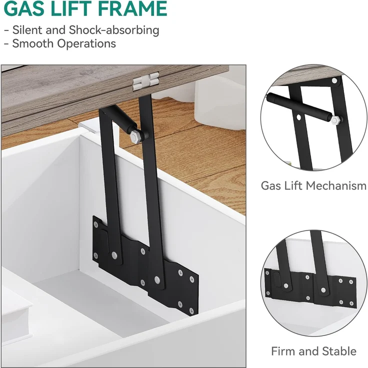 YITAHOME Couchtisch mit Anhebbarer Platte und Schubladen, 4-in-1-Multifunktions-Couchtisch mit Stauraum, Couchtisch lässt Sich in einen Esstisch für das Wohnzimmer umwandeln, Weiß&Grau – Bild 5
