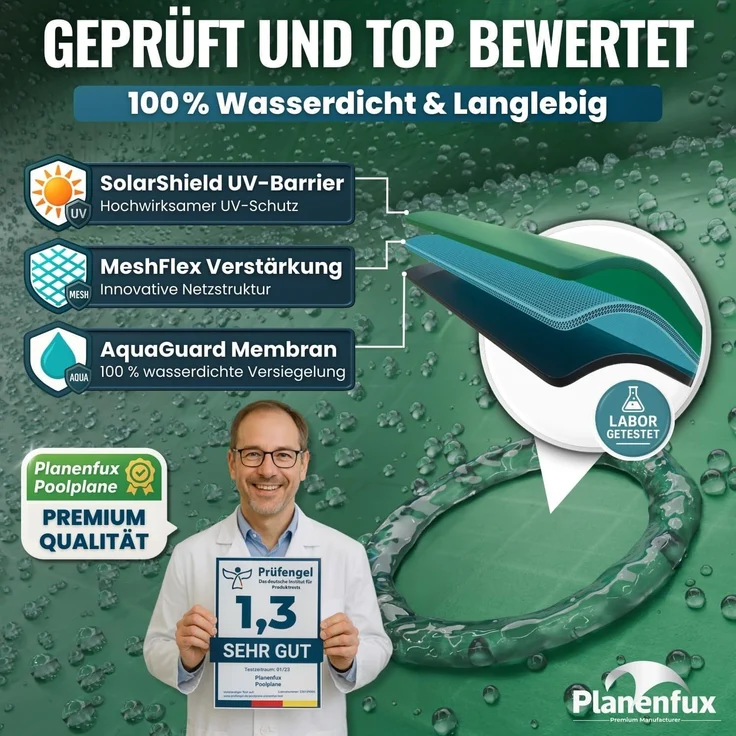 Planenfux® Pool-Abdeckplane Beidseitig nutzbare 2-in-1 Poolplane für Rundpools, Ø 244 - 280 cm Poolabdeckung rund aus verstärktem 200g/m² PE Material – Bild 5