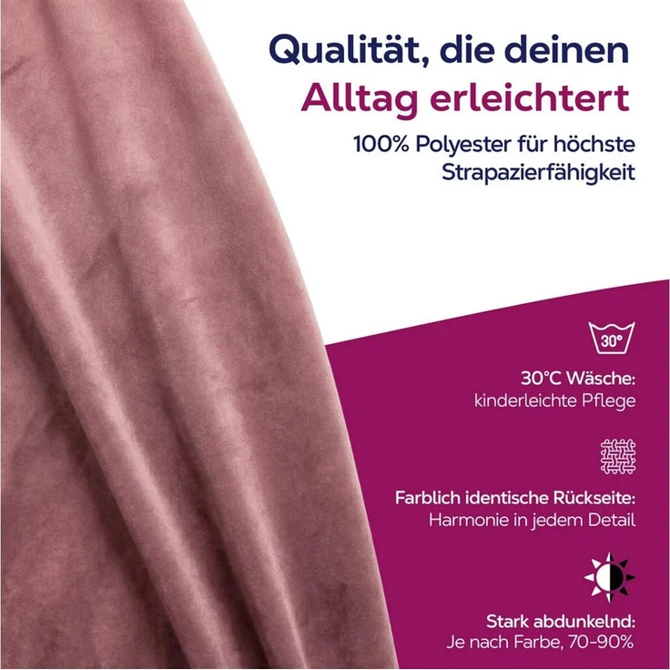 Beautex Verdunkelungsvorhang Samt Vorhang Kräuselband U-Band Gardine Velvet abdunkelnd (1 St), Hakenaufhängung, abdunkelnd, Weicher Samtstoff, lichtmindernd, pflegeleicht, blickdicht – Bild 3