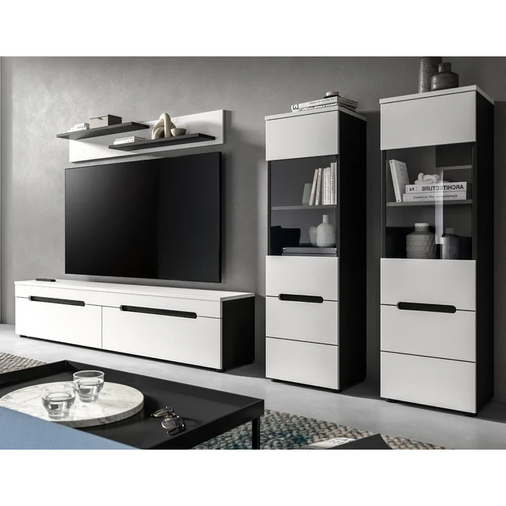 Inn. Furn Wohnwand Cooper, (Wohnkombination in Weiß matt und Basalt Grau, hängend oder stehend, Breite ca. 270 cm), mit Soft-Close – Bild 4