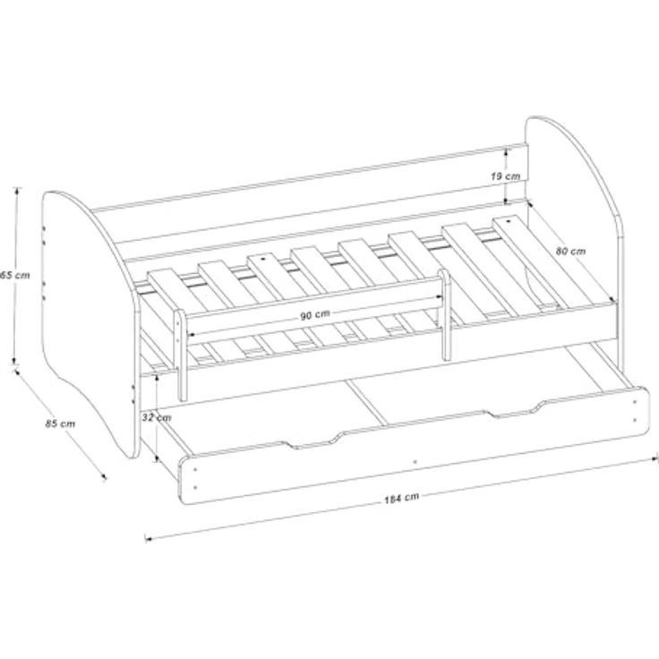Kinderbett Jugendbett mit einer Schublade und Matratze Weiß ACMA II (180x80 cm + Schublade, Weiß) – Bild 4