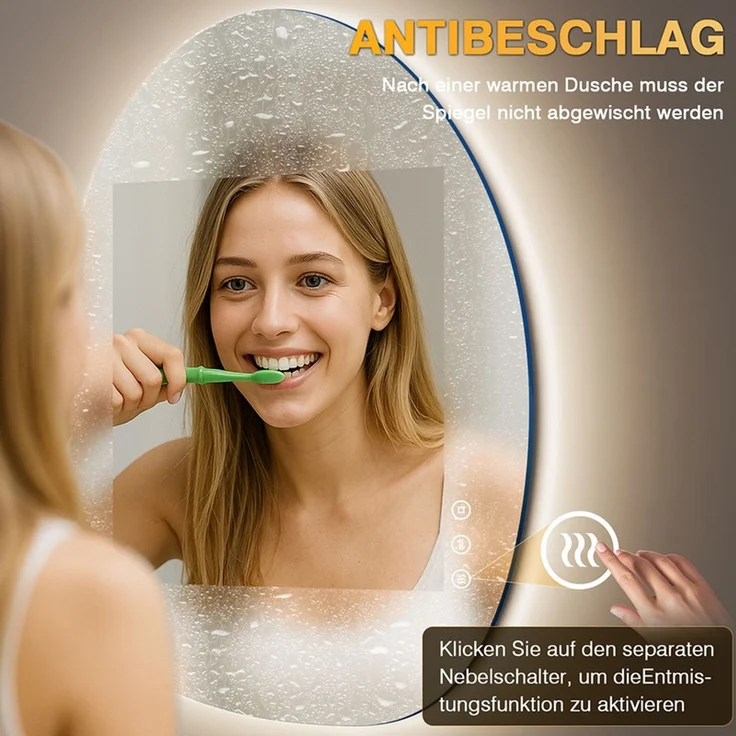 PESENXAN LED Badezimmerspiegel 65x50 cm, asymmetrischer Wandspiegel mit Beleuchtung, Anti-Beschlag, 3 Lichtfarben, dimmbar, Memory-Funktion, energiesparend, horizontal/vertikal montierbar, Weiß – Bild 4