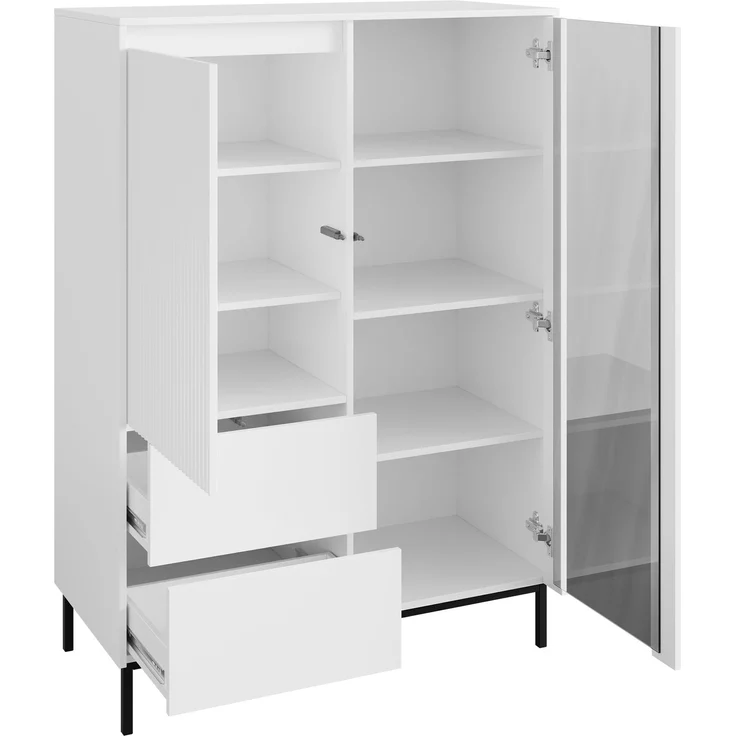 Vitrine Ozmi 2D2S mit zwei Drehtür und zwei Schubladen (Farbe: Weiß) – Bild 4