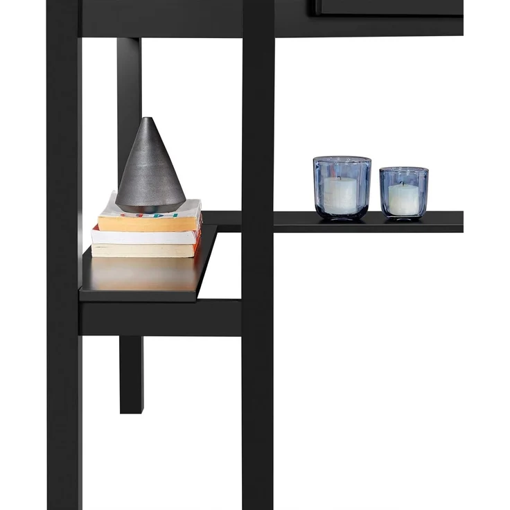 Yaheetech Schreibtisch Ecktisch Platzsparender Computertisch mit Schublade und Regalen Eckschreibtisch für Kleiner Raum, 106 × 71,5 × 77 cm Schwarz – Bild 5