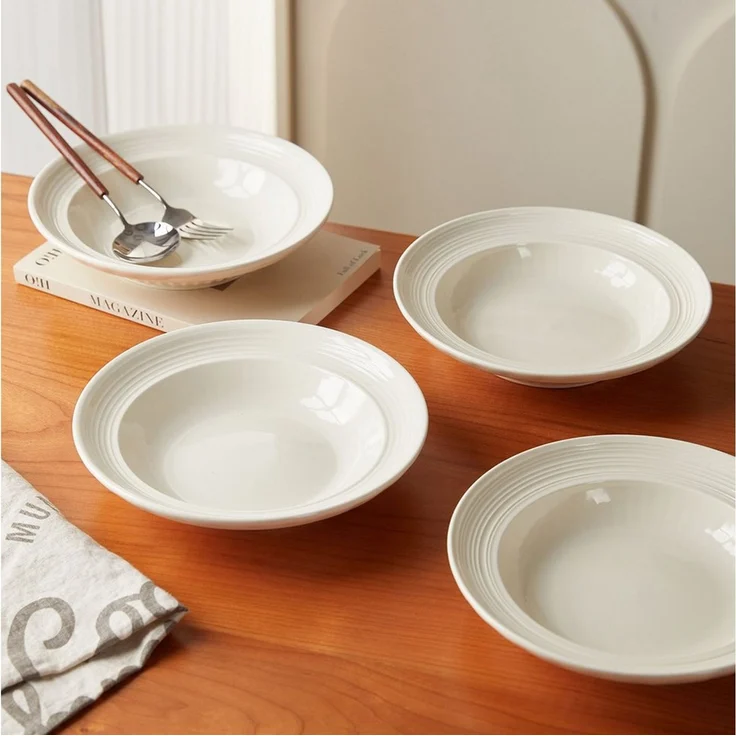 JIWOO Suppenteller 4er Ø20,3 cm, Speiseteller Pastateller Salatteller Dessertteller Plate, (4 St), Keramik Plate Hochwertige TellersetBeige mikrowellen spülmaschinenfest – Bild 3