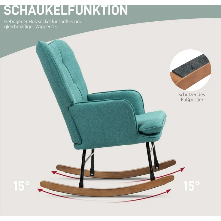 HOMCOM Schaukelsessel Stillsessel mit Hocker (Schaukelstuhl, 2-St, Schwingsessel), für Wohnzimmer, Schlafzimmer, 64L x 89B x 90H cm, Dunkelgrün – Bild 4