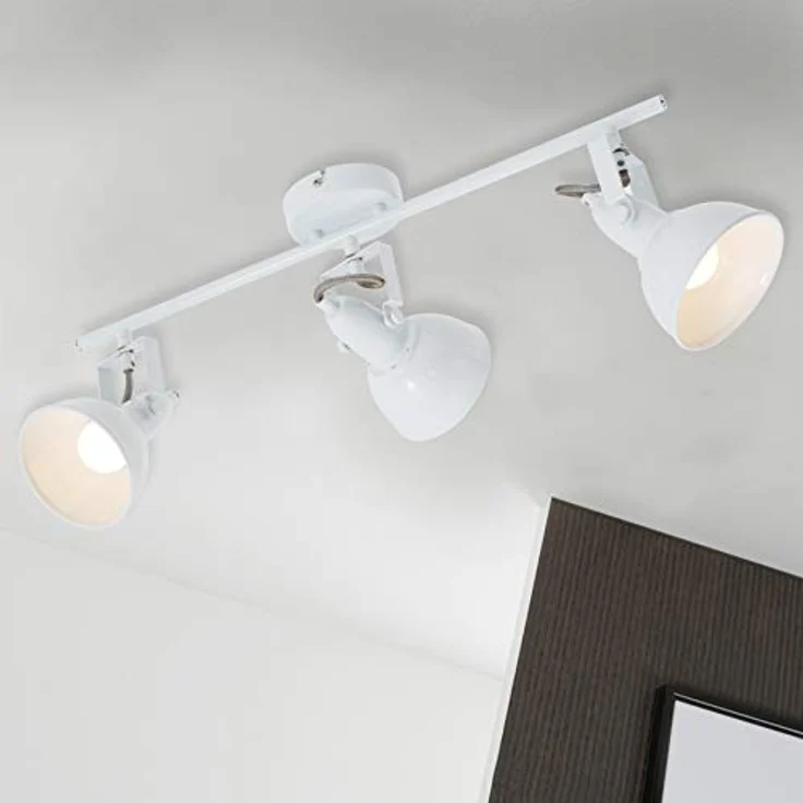 BRILONER - Deckenleuchte, Deckenlampe mit 3 dreh-und schwenkbaren Spots im Retro / Vintage Design, Fassung: E14 max. 40 Watt, Metall, Maße: 55.4x10x18.1 cm, Farbe: Weiß – Bild 4