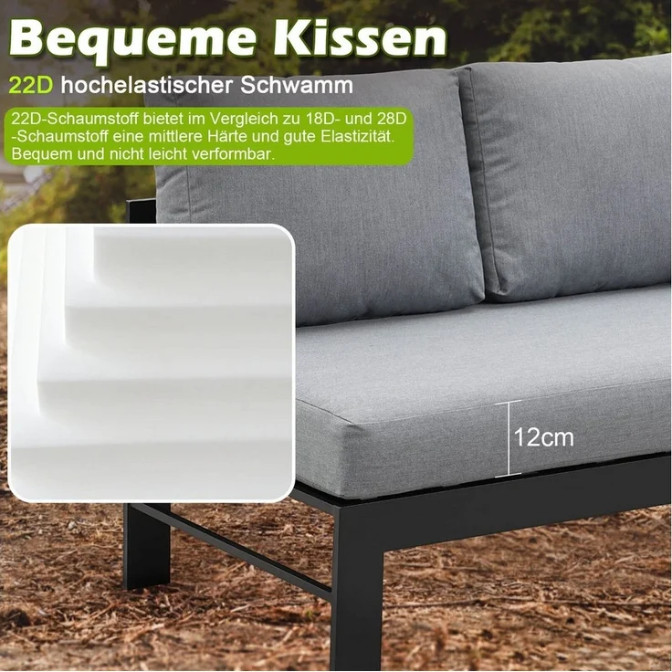 MeXo Gartenlounge-Set Aluminium Gartenmöbel Set, (Garten-Essgruppe, 5-tlg, 3 x Ecksofas, 1 x Gartenbank, 1 x Esstisch 130 x 80 x 67,5 cm), wetterfeste Ecklounge, Terrassenmöbel Set für 8 Personen – Bild 2