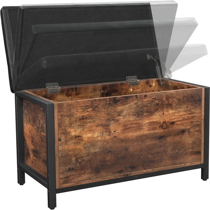 Vasagle Sitzbank mit Stauraum, Holz dunkelbraun/ schwarzes Kunstleder, Songmics, 80 x 40 x 50 cm, LSC80BX – Bild 3