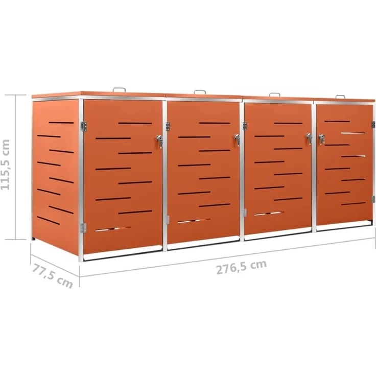 vidaXL Mülltonnenbox für 4 Tonnen 276,5x77,5x112,5 cm Edelstahl 149565 – Bild 10