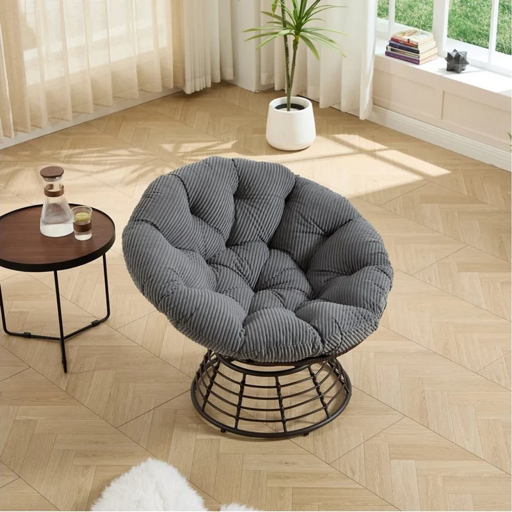 LVHOM Relaxsessel Papasansessel Rattanstuhl mit Kissen, 360° drehbar, Durchmesser 92 cm (Komfortables Sitzerlebnis, 10cm rundes Sitzkissen, ergonomisches Design, rutschfeste Füße, rostfreier Stahlrahmen, Belastbarkeit 130kg), geeignet für Wohnzimmer, S... – Bild 4