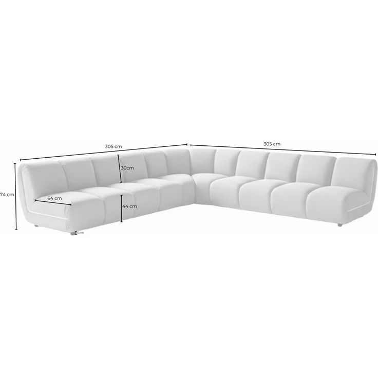 KAWOLA Modulsofa LAYLA Ecksofa 5 Module Velvet taupe 74 x 305 x 305 cm – Bild 8