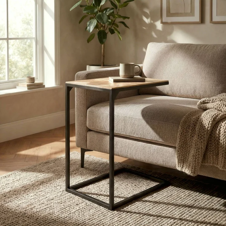 CLP Beistelltisch Velaro Couchtisch in C-Form Tischplatte aus Mindiholz Eisengestell,natura – Bild 3