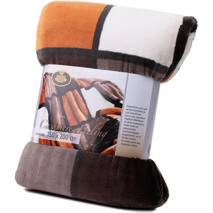 Gözze - Weiche Kuscheldecke, Cashmere Feeling, Hohes Stoffgewicht 500 g/m², Antigua, 150x200 cm - Zimt/Schwarz/Weiß – Bild 9