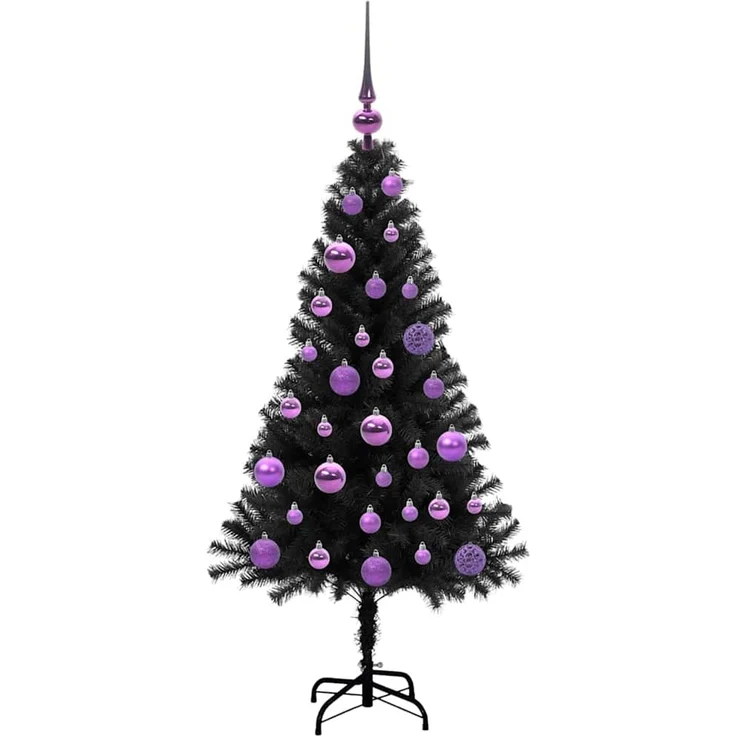 vidaXL Weihnachtsbaum mit LED-Beleuchtung Schwarz 120 cm PVC und Stahl 3396462 – Bild 4