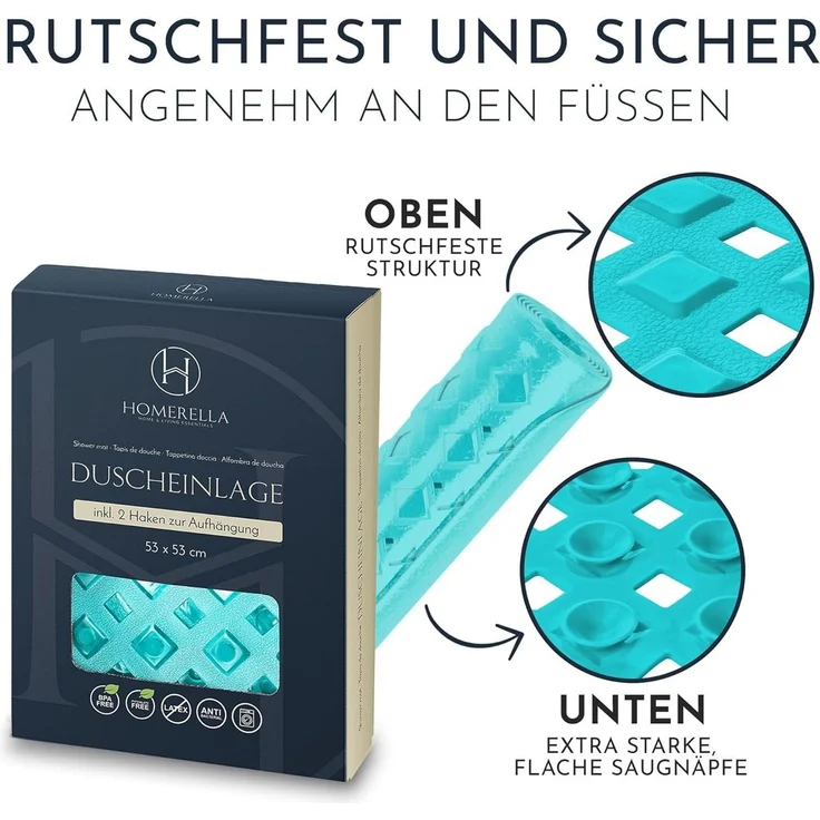 Homerella Duschmatte rutschfest Kinder - 100% BPA frei Inkl. 2 Haken zum Aufhängen 53x53cm, Antirutschmatte Dusche Baby hautintensiv & schimmelresistent, - Duscheinlage maschinenwaschbar – Bild 3