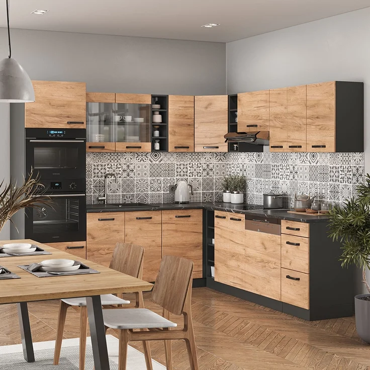 Eckküche R-Line Goldkraft Eiche/Anthrazit 247 x 46 cm ohne Arbeitsplatte Vicco – Bild 4