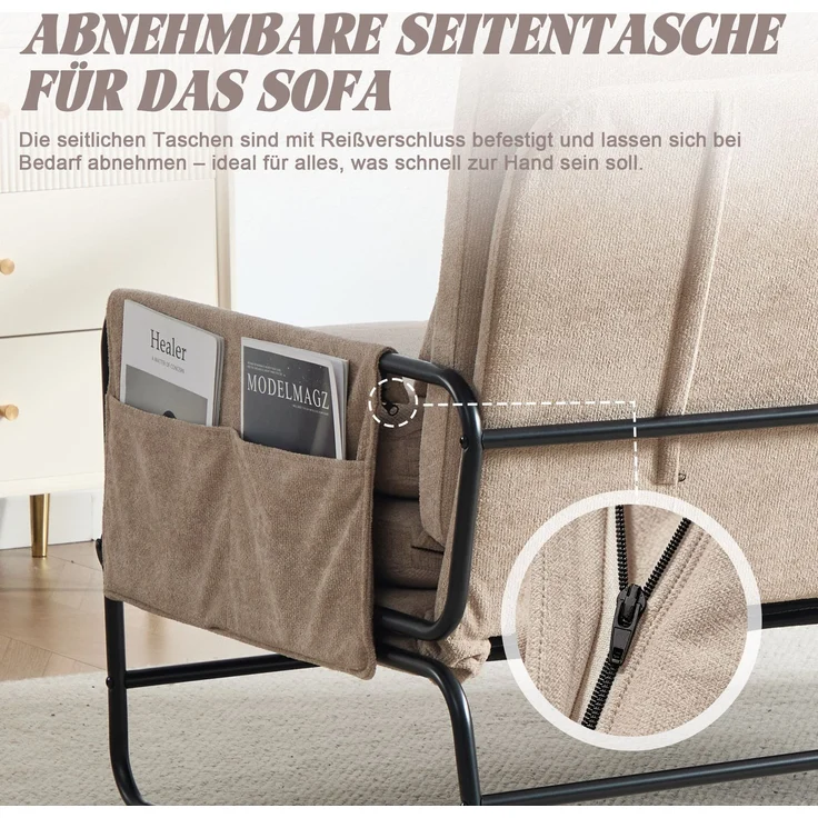 ZUBALIYA Schlafsofa 85x92 cm, mit Stauraum, mit Chenille - Bezug, mit breiten Armlehnen, mit Schaumstoffpolsterung, Schwarz – Bild 5