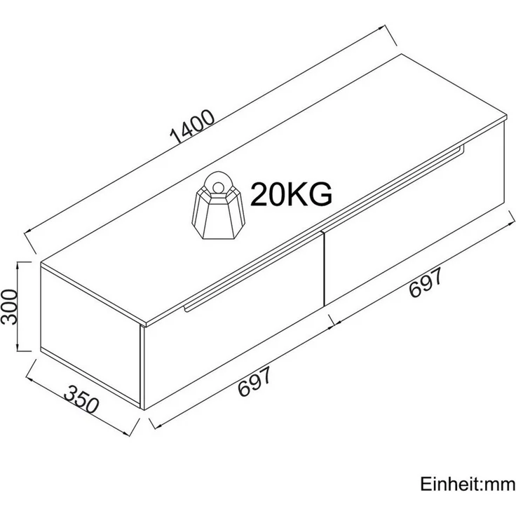 SONNI Lowboard Lowboard TV Hängend Weiß/ Schwarz TV Schrank in Wohnzimmer (Packung), 140-180cm tv schrank in wohnzimmer für 35''- 45'' Fernseher – Bild 4
