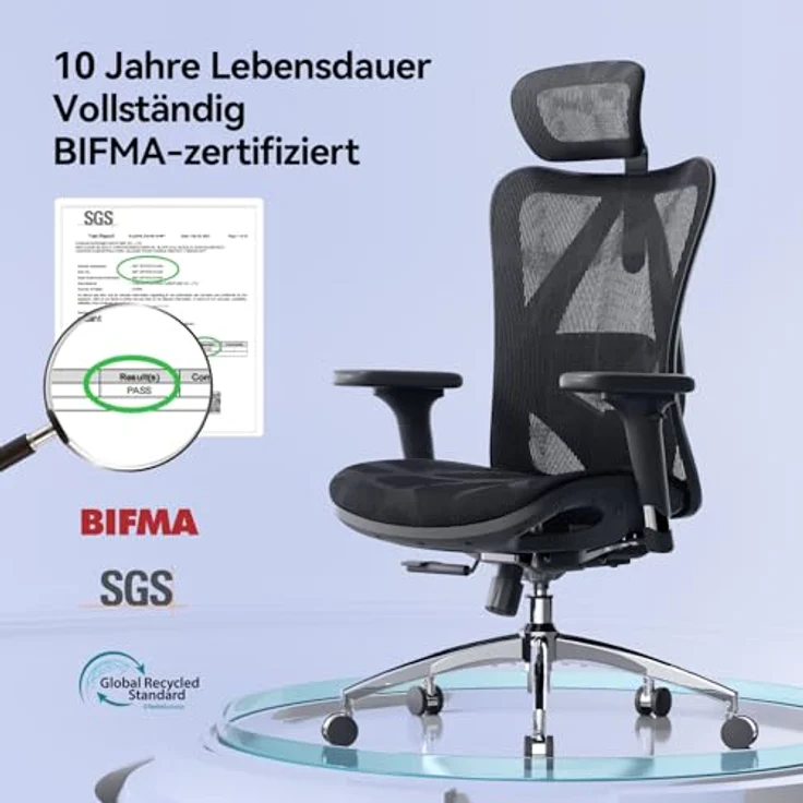 SIHOO M57 Ergonomischer Bürostuhl, Chefsessel mit 3D verstellbare Armlehne und Lendenwirbelstütze, Hautfreundliche Netz-Hochlehne, Schreibtischstuhl bis 150kg/330LB Belastbar(schwarz) – Bild 6