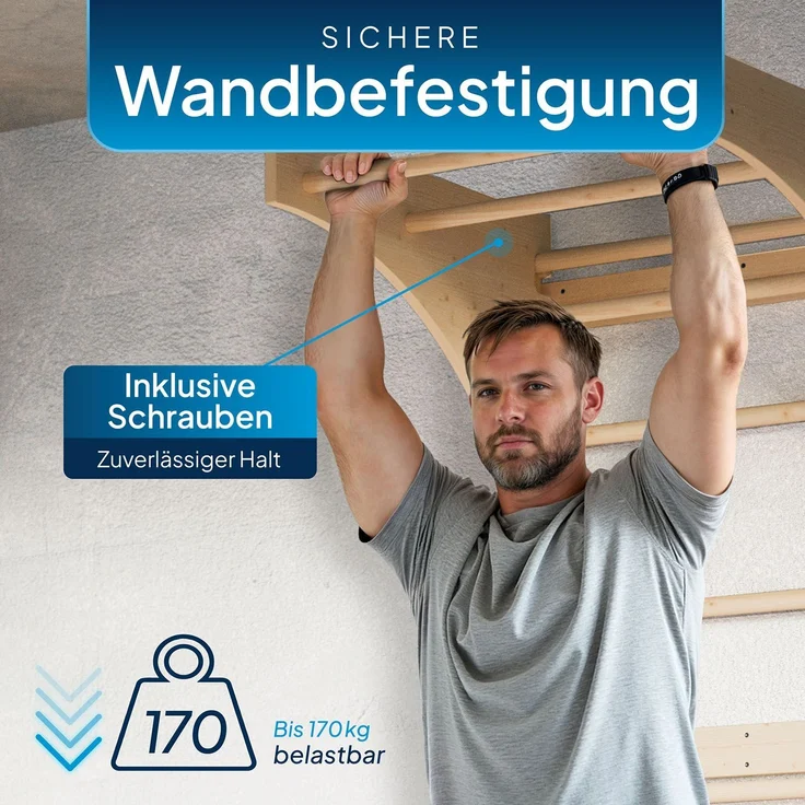 ArtSport Sprossenwand für Erwachsene - Indoor Klettergerüst aus Holz - Klimmzugstange & Krafttraining - Befestigung an Wand - Kletterwand - Natur – Bild 4