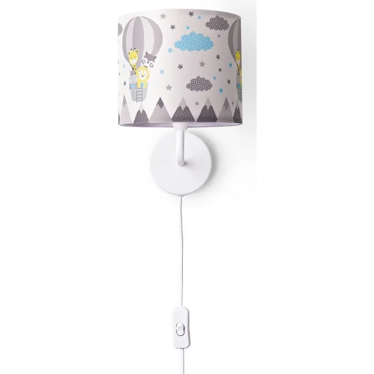 Paco Home Wandleuchte Cosmo 343, ohne Leuchtmittel, Lampe Kinderzimmer Stecker âˆ…18cm Heißluftballon Tiere Kabel 3m E14