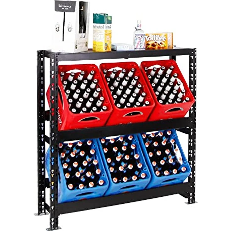 PROREGAL® Flaschenregal Getränkekistenregal TEGERNSEE XL 110x110x30cm 6 Kästen + Board Schwarz, Hochwertiges Getränkekistenregal für Küche Garage Abstellraum – Bild 2