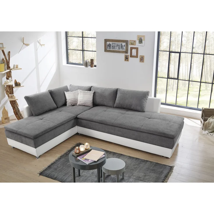 Ecksofa-Dauerschläfer Doppelbett Federkern Bettkasten Couch in Hellgrau Weiß – Bild 2