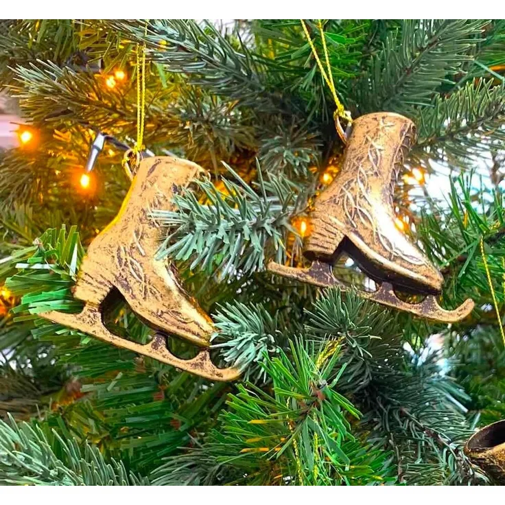 Christbaumschmuck Schlittschuhe Gold Glitzer 2 Stück Weihnachtsbaumschmuck
