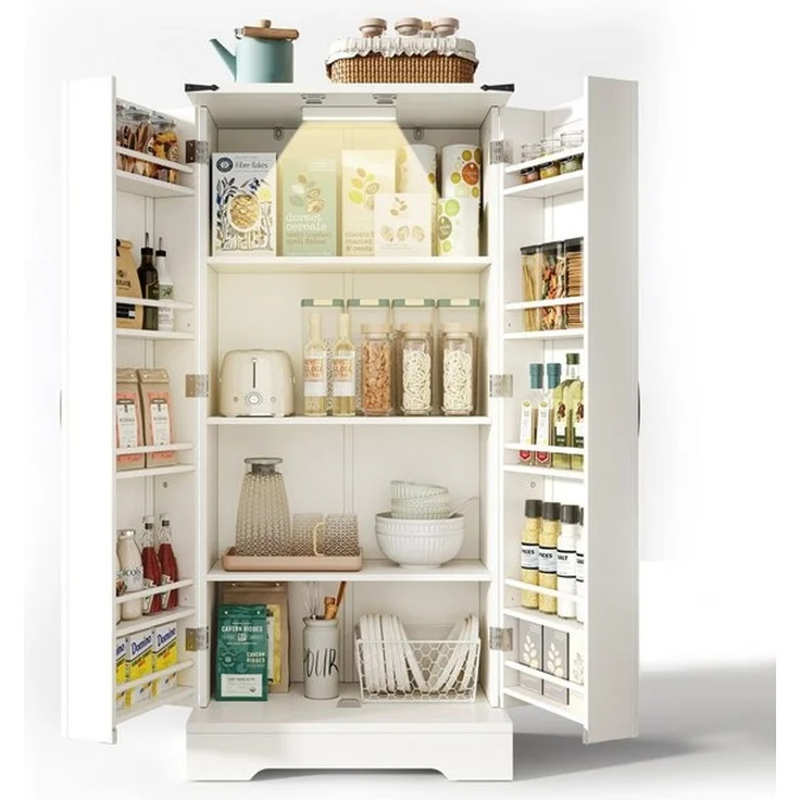 BlingBin Eckschrank Bauernhaus Aufbewahrungsschrank LED-Speiseschrank (1er Set, 1-St, 60 x 35 x 128,5 cm) freistehender Bodenschrank für Küche, Wohnzimmer, Esszimmer – Bild 4