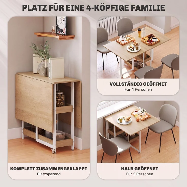HOMCOM Klappbarer Esstisch, Spanplatte, Metall, Naturholz, 133,4 x 80 x 75 cm – Bild 4