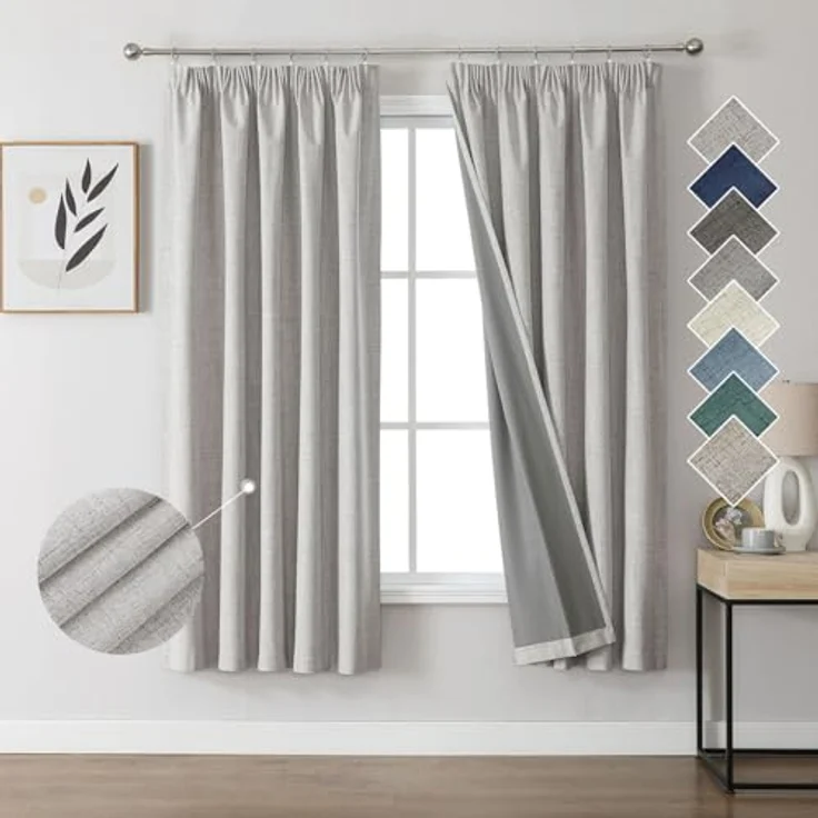 Joydeco 100% Verdunkelungsvorhänge Leinen Gardinen mit Kräuselband 2er Set H183xB117cm Grauweiß, Thermovorhang Kälteschutz Blickdicht Schallschutz Ideal für Wohnzimmer passt zu Schienensystemen – Bild 1
