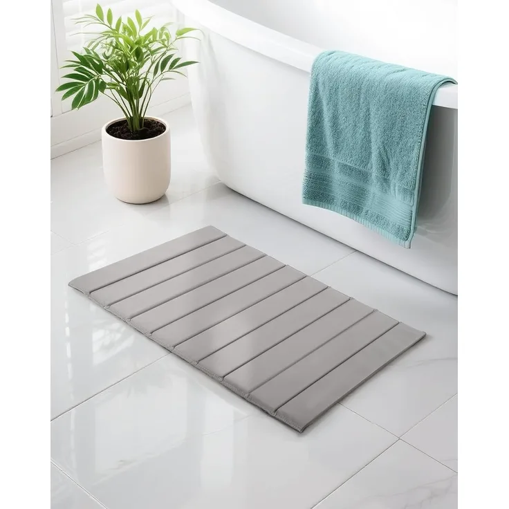 Ribelli Kieselgur Badematte rutschfest 62x41 cm, Aufrollbare Duschvorleger mit PU-Leder, Badvorleger Schnelltrocknend, 100% Natürlich Stein Bodenmatte, Bad Matte Super Saugfähig Badezimmerteppich